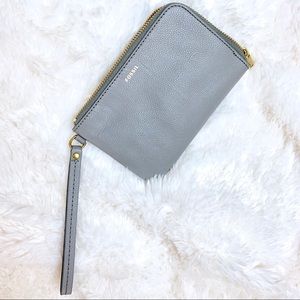 Fossil grey leather wristlet